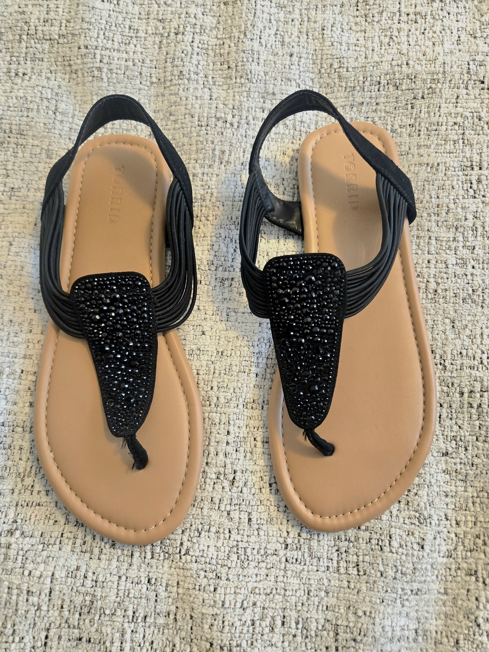 Torrid Black Jeweled T‑Strap Slingback Sandals